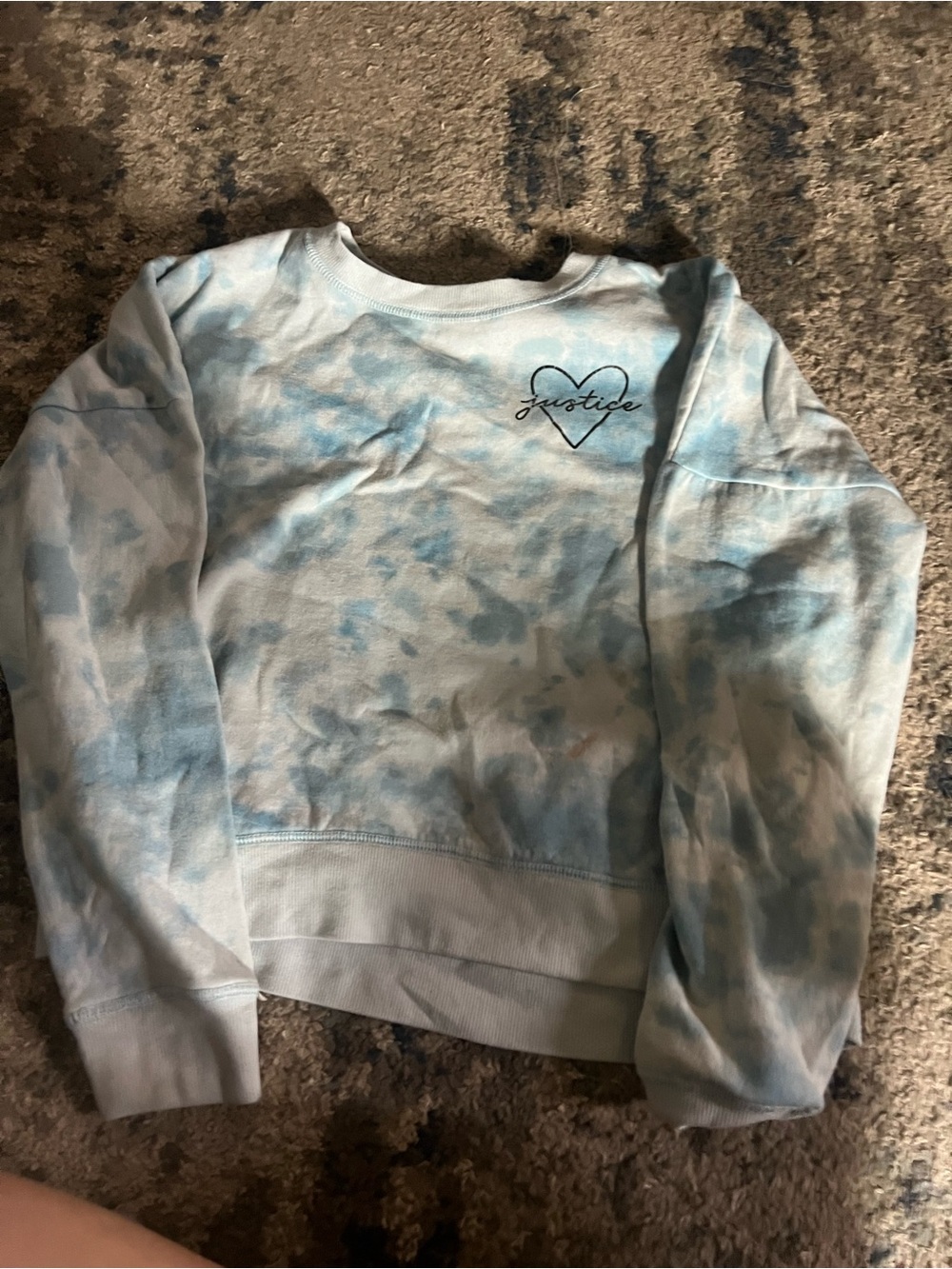 Justice Light Blue Tie-Dye Sweatshirt with Heart Logo